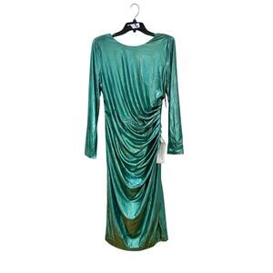 Dress the Population Metallic Green Long Sleeve Bodycon Midi Dress XXL NWT